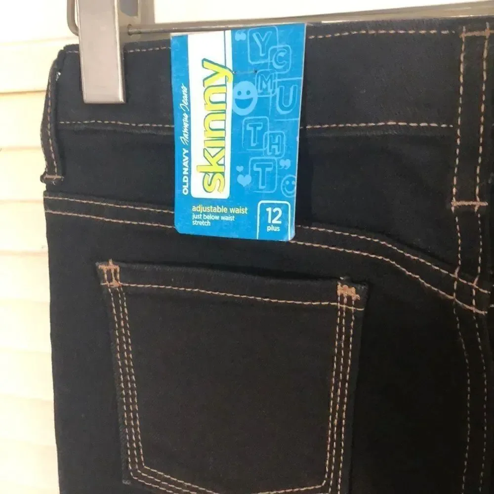 NWT adjustable waist skinny denim jeans in dark wash by Old Navy. Girls 12+